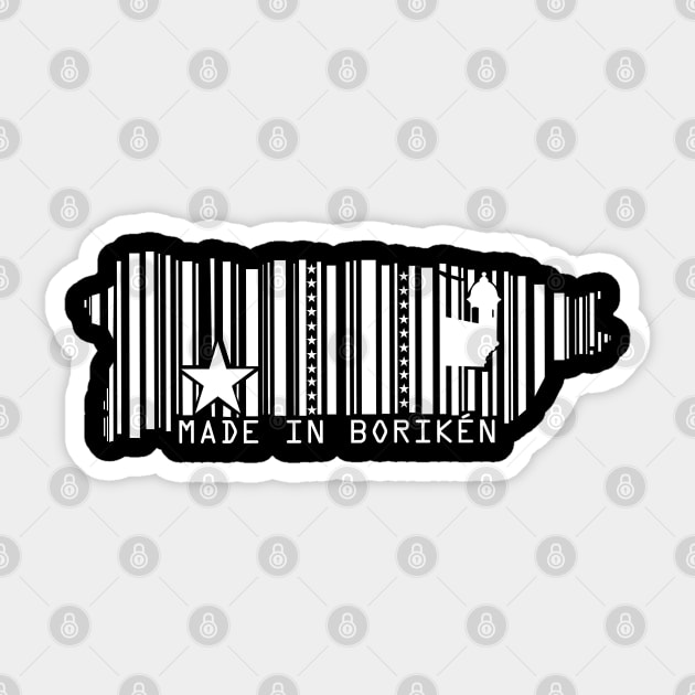 Puerto Rico Map Made in Boriken Barcode Symbols White Design Sticker by bydarling